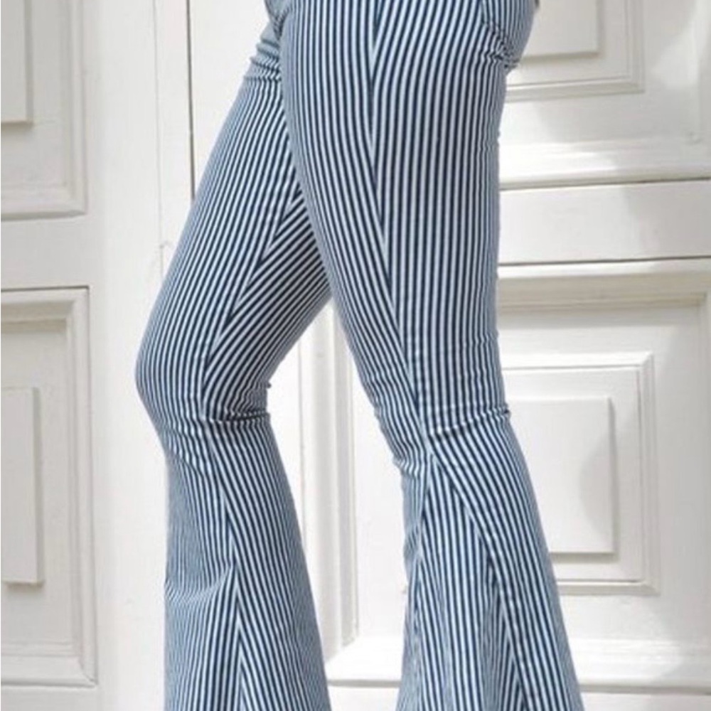 Umgee Blue and White Striped Flare Pants